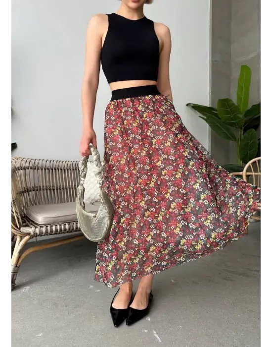 Tarz Baskılı Uzun Etek