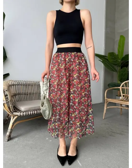 Omarı Sezona Uygun Baskılı Uzun Etek