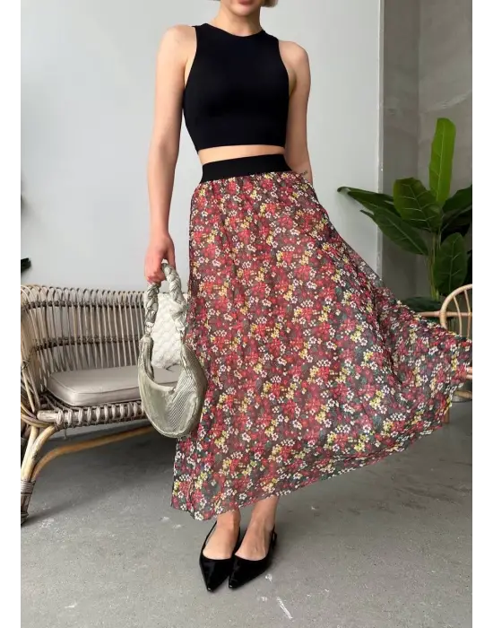 Omarı Sezona Uygun Baskılı Uzun Etek