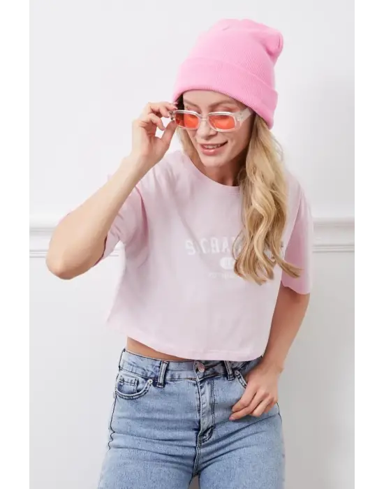 Modern Baskılı Crop Tişört