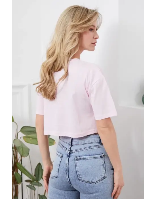 Modern Baskılı Crop Tişört