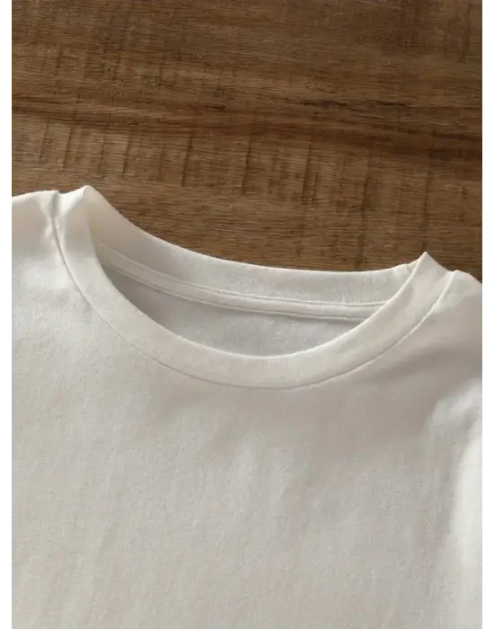 Beyaz Baskılı Oversize Bisiklet Yaka T-shirt Kadın Giyim