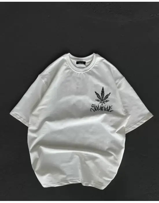 Omarı Rahat ve Şık Bisiklet Yaka Baskılı T-Shirt - Beyaz