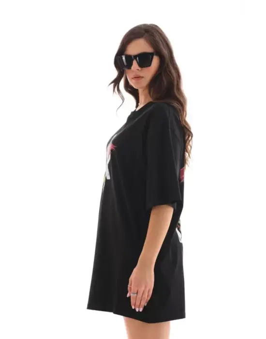Omarı Baskılı Oversize T-Shirt - Siyah