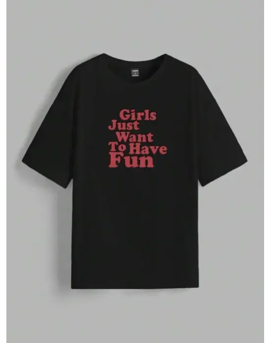 Omarı Siyah Oversize Baskılı T-shirt