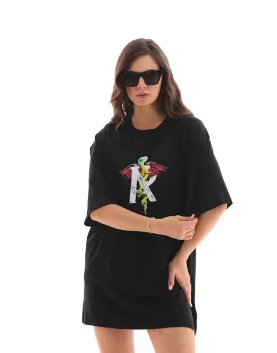 Omarı Baskılı Oversize T-Shirt - Siyah