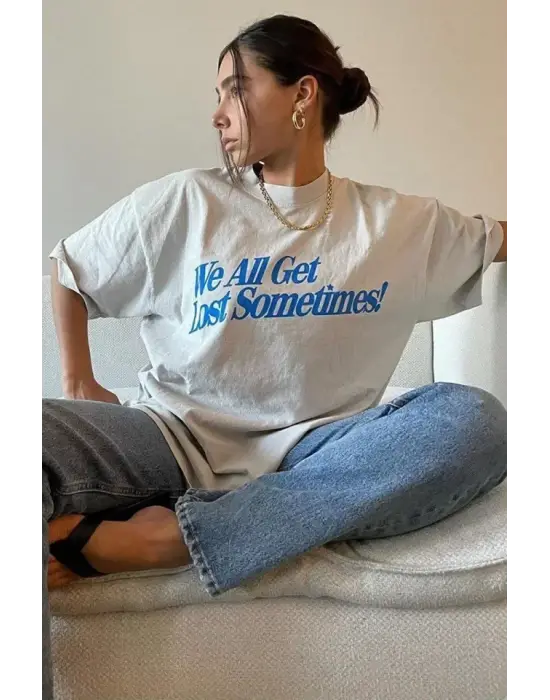 Omarı Baskılı Oversize Unisex T-Shirt - Beyaz