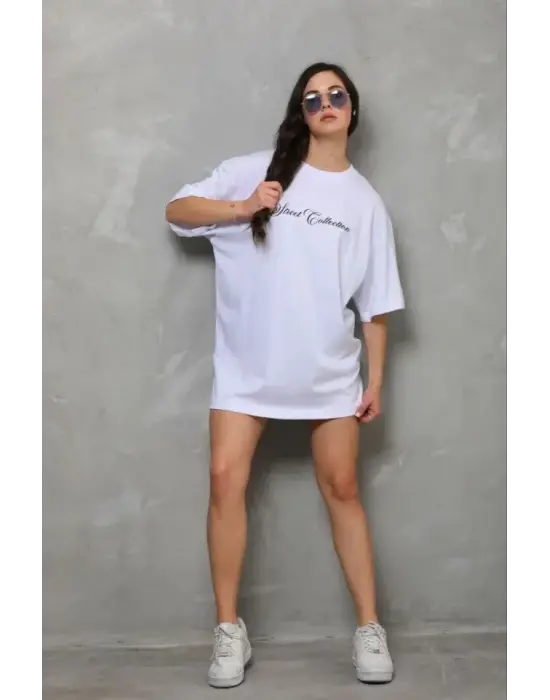 Baskılı T-Shirt Kısa Kol Bisiklet Yaka Regular Rahat Kalıp Günlük Tişört - Beyaz