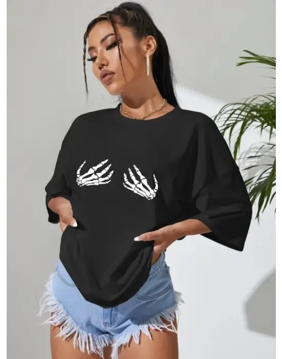 Baskılı T-shirt - Siyah