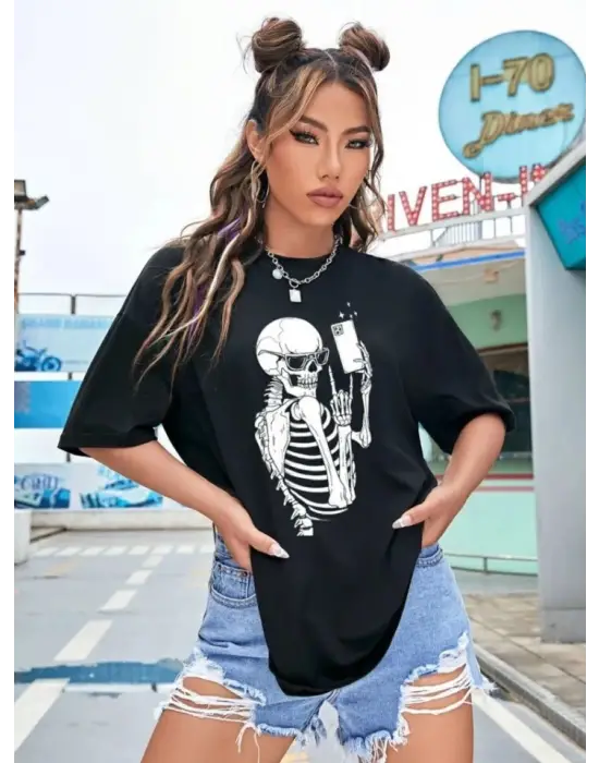 Baskılı T-shirt - Siyah