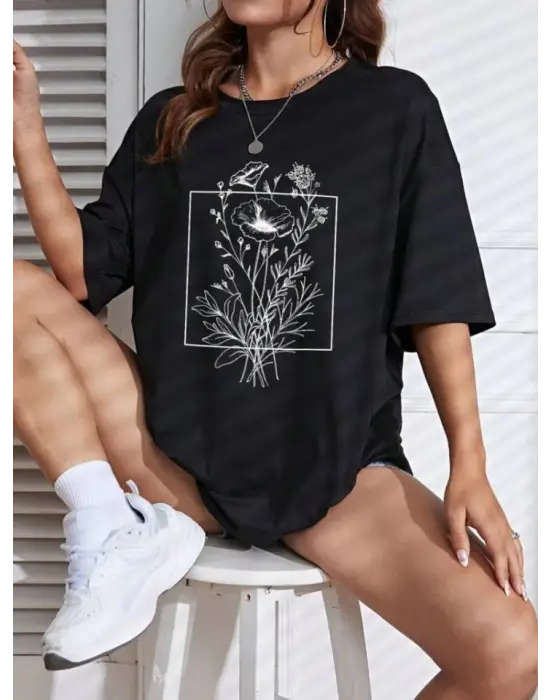 Omarı Sloganlı Siyah Baskılı T-shirt