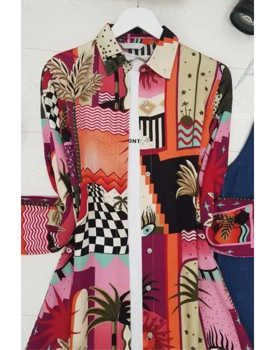 Omarı Canlı Renkli Uzun Tunik - SEO Uyumlu Görselliğe Sahip Tunik