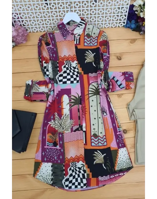 Baskılı Uzun Tunik -Turuncu