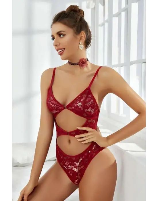 Omarı Babydoll Fantezi Harness Kıyafet Kırmızı Renkli