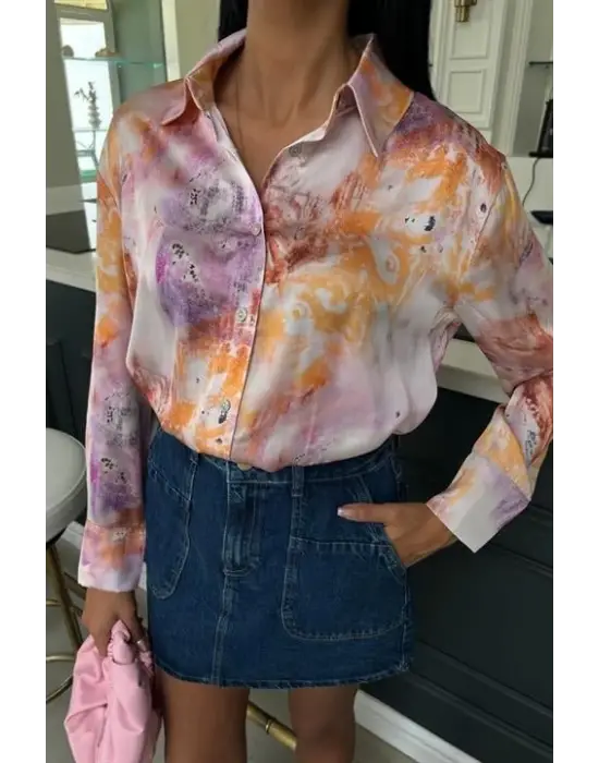 Omarı Elegan Batik Desenli Satin Gömlek