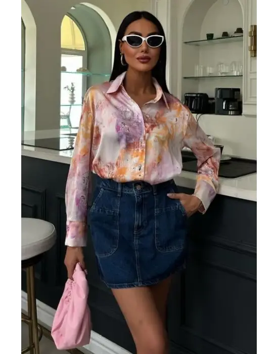 Omarı Elegan Batik Desenli Satin Gömlek