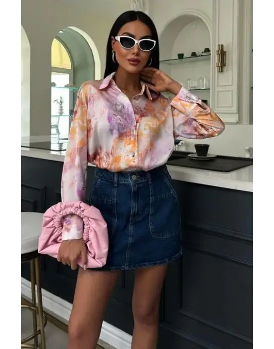 Omarı Elegan Batik Desenli Satin Gömlek