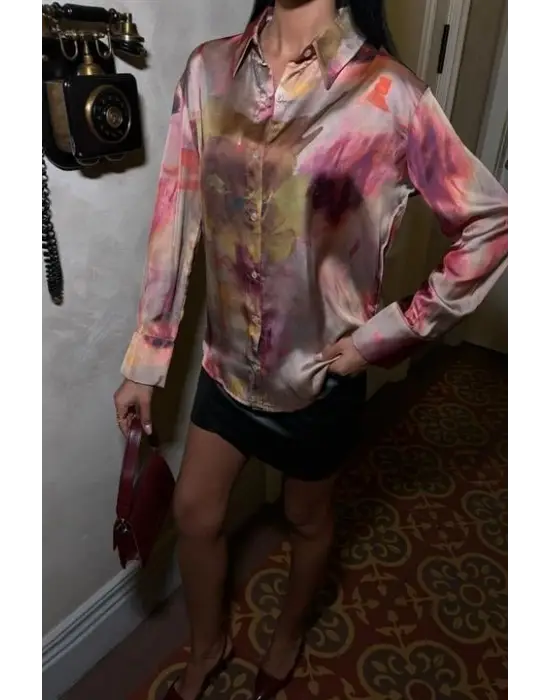 Batik Desenli Saten Gömlek 3445