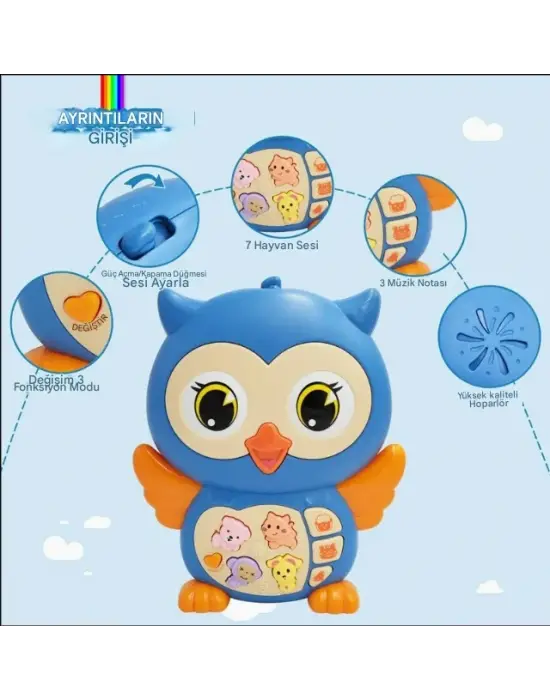 Baykuş Eğitici Bebek Piyanosu - Mavi