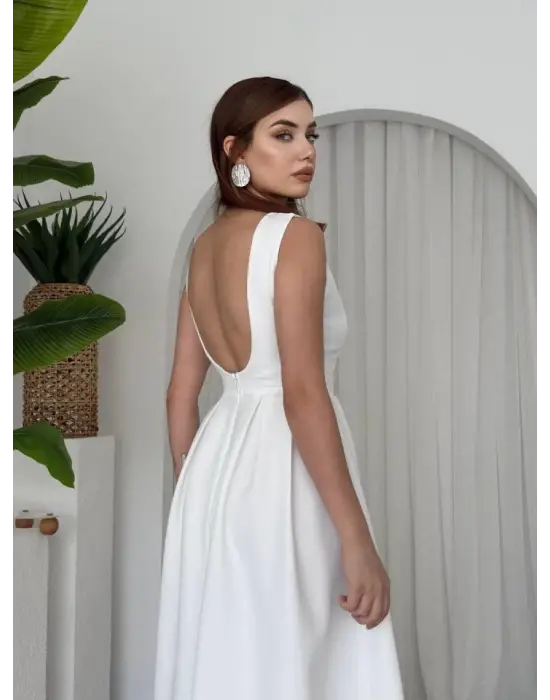 Omarı İnce Bel Detaylı Midi Elbise