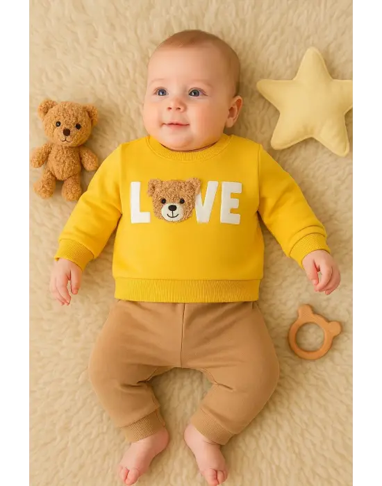 Bear Love Nakışlı % 100 Pamuklu 2li Erkek Takım