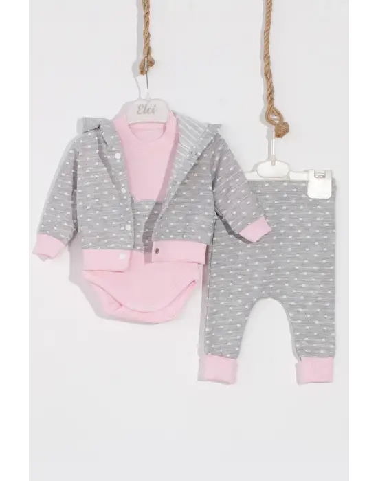 Bear Nakışlı Puanlı Pamuklu 2li Kız Bebek Takımı