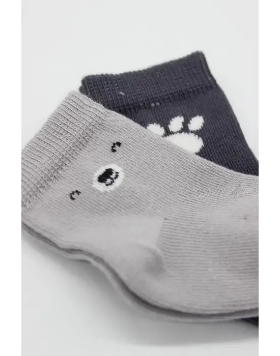 Omarı Yumuşak ve Rahat Penye Soket Çorap Seti - Gri