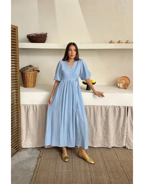 Bebe Mavi Müslin Uzun Elbise