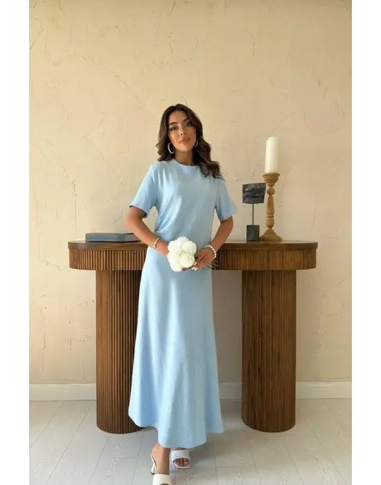 Bebe Mavi Pileli Bisiklet Yaka Elbise