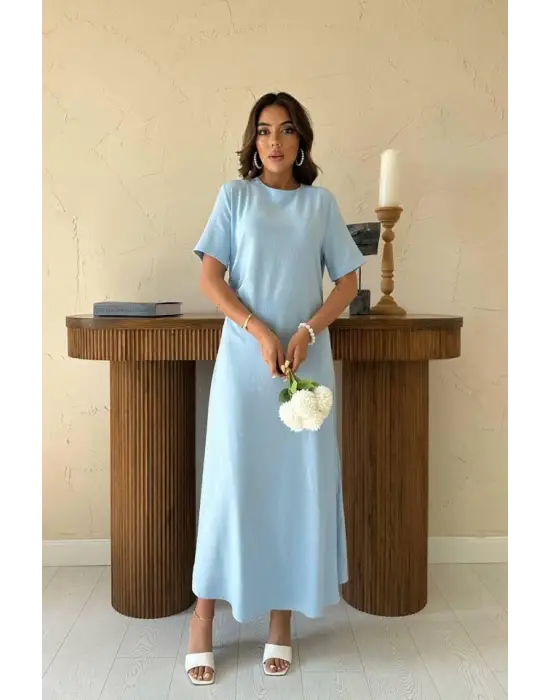 Omarı Pileli Bebek Mavi Elbise