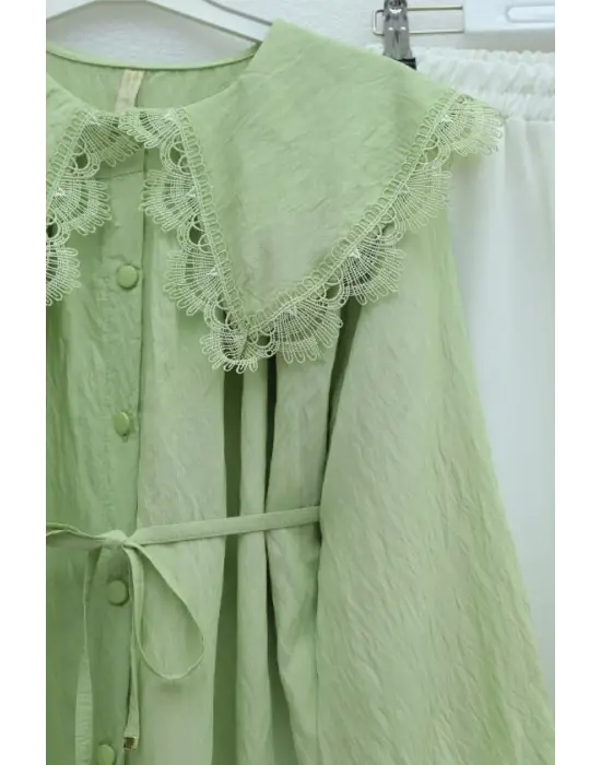 Bebe Yaka Fistolu Beli Bağcıklı Modal Tunik  -Çağla Y.