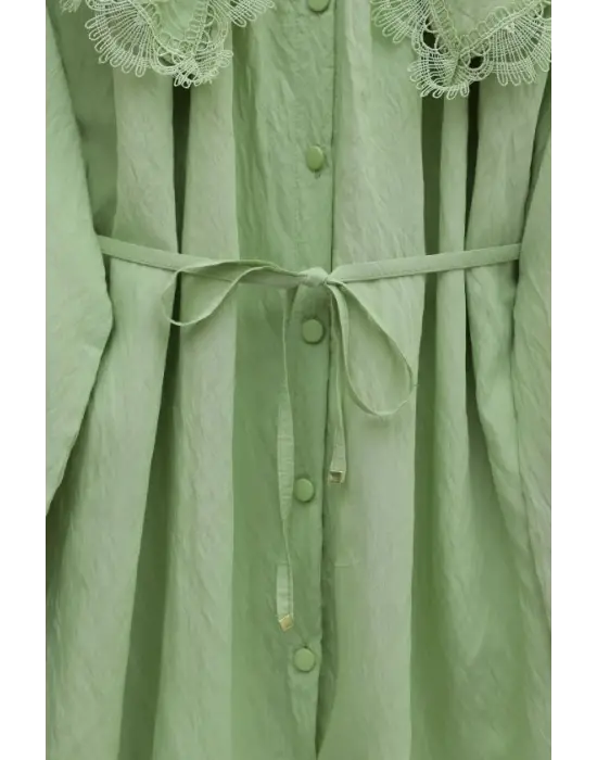 Bebe Yaka Fistolu Beli Bağcıklı Modal Tunik  -Çağla Y.