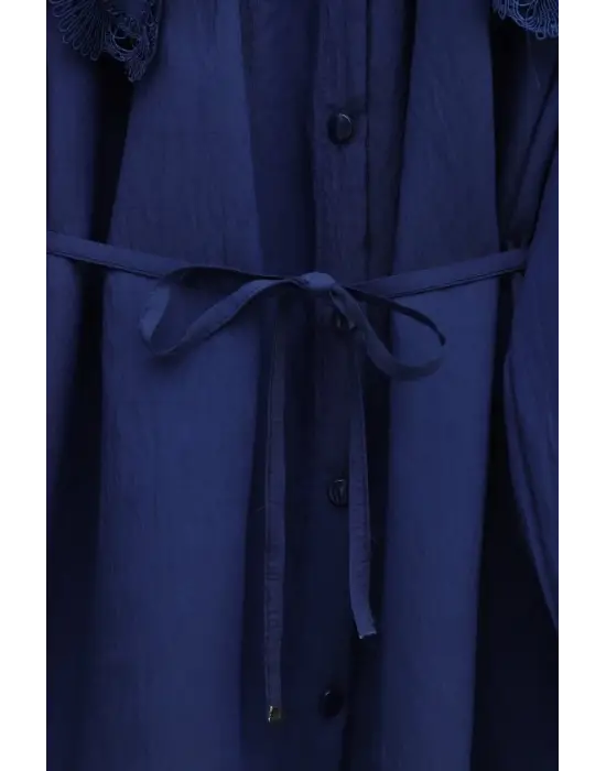 Bebe Yaka Fistolu Beli Bağcıklı Modal Tunik  -Laci