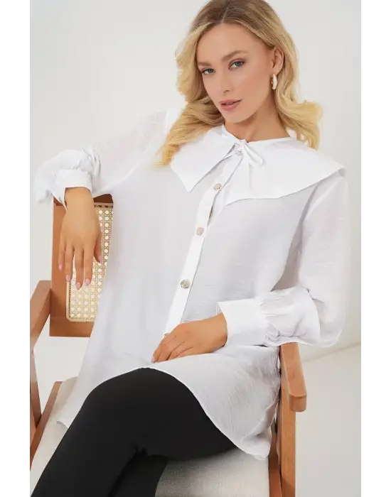 Bebe Yaka Uzun Tunik 5967 - Beyaz