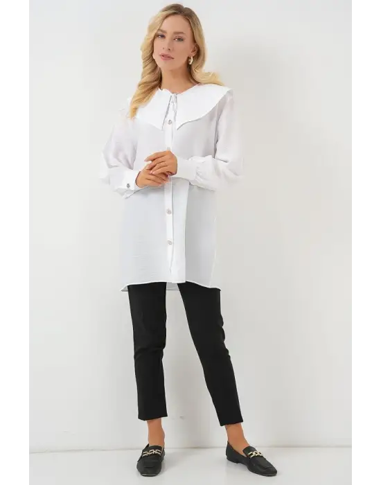 Bebe Yaka Uzun Tunik 5967 - Beyaz