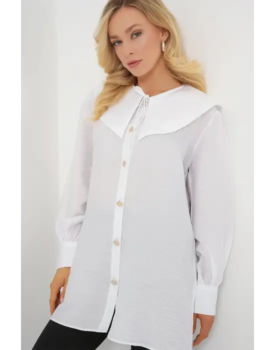 Bebe Yaka Uzun Tunik 5967 - Beyaz