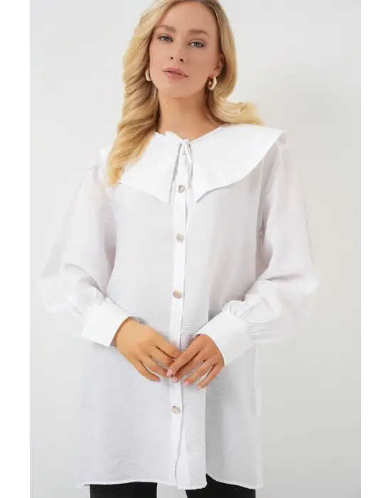 Bebe Yaka Uzun Tunik 5967 - Beyaz