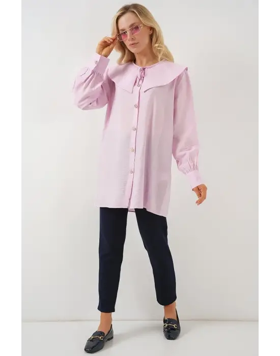 Bebe Yaka Uzun Tunik 5967 - Pudra