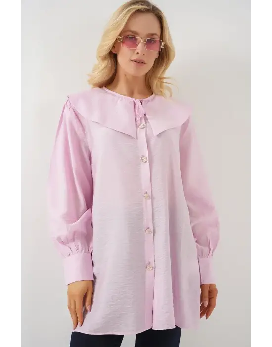 Bebe Yaka Uzun Tunik 5967 - Pudra