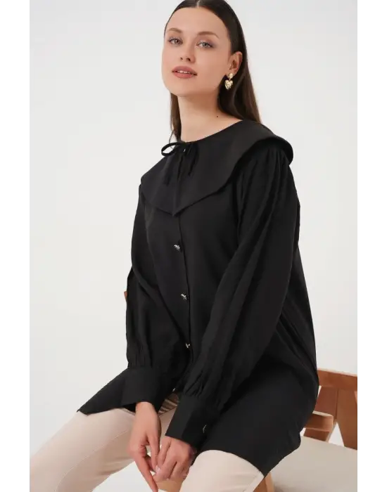 Bebe Yaka Uzun Tunik 5967 - Siyah