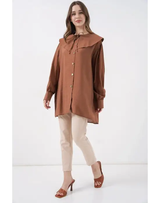 Bebe Yaka Uzun Tunik 5967 - Sütlü Kahve