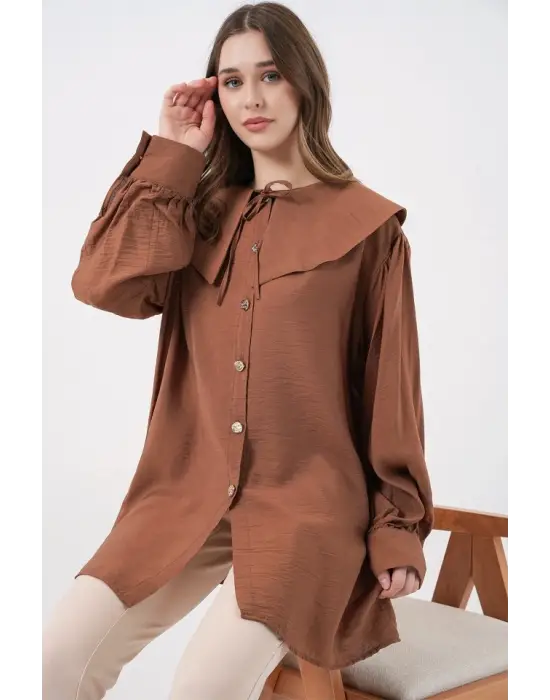 Bebe Yaka Uzun Tunik 5967 - Sütlü Kahve