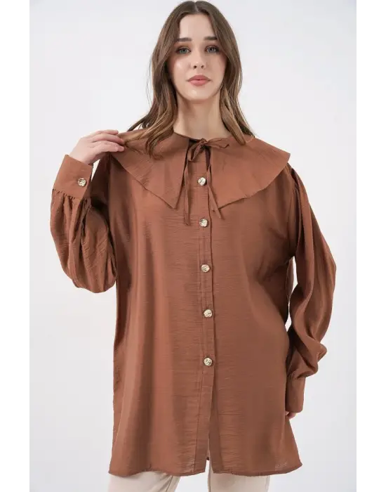 Bebe Yaka Uzun Tunik 5967 - Sütlü Kahve