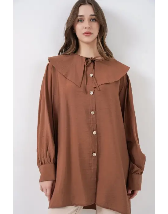 Bebe Yaka Uzun Tunik 5967 - Sütlü Kahve