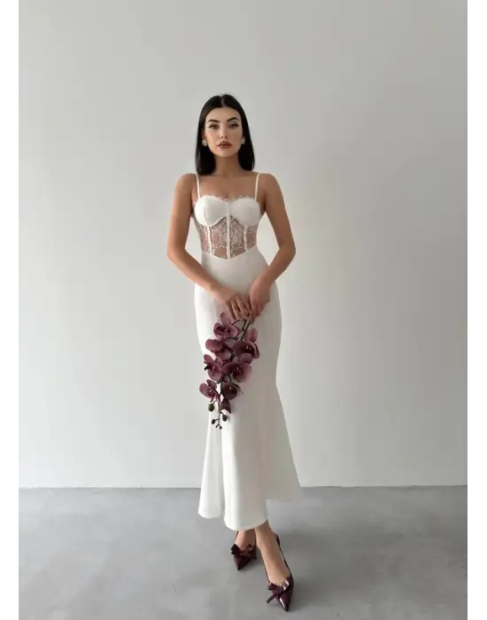 Omarı İp Askılı Etnik Desenli Elbise