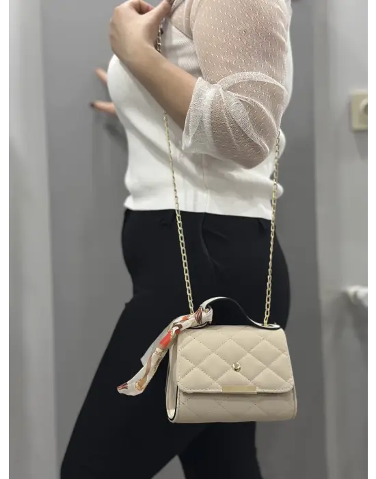 Omarı Zarif Bej Renkli Deri Çanta