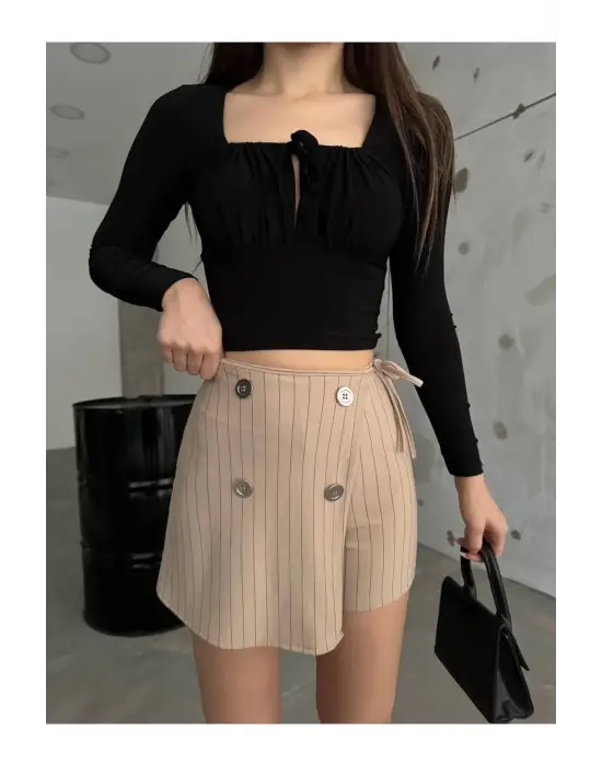 Trend İtalyan Çizgili Şort Etek