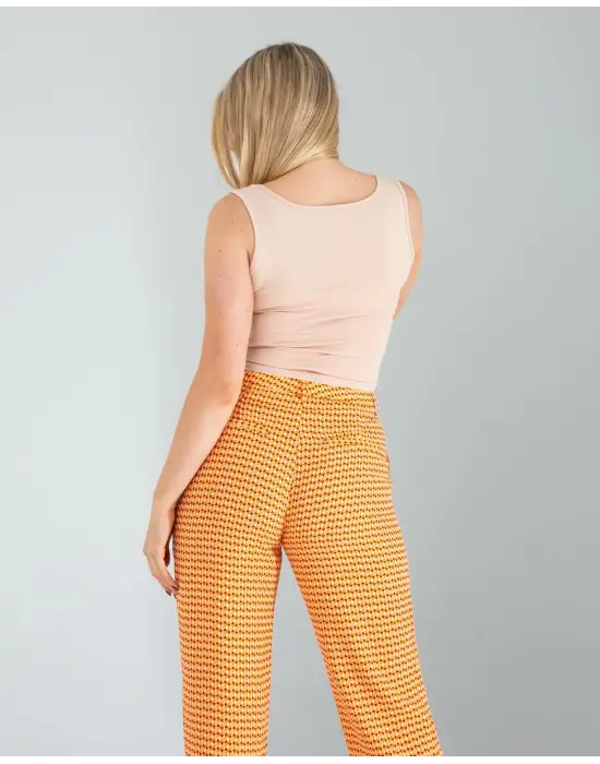 Omarı Kare Yaka Bej Basic Bluz