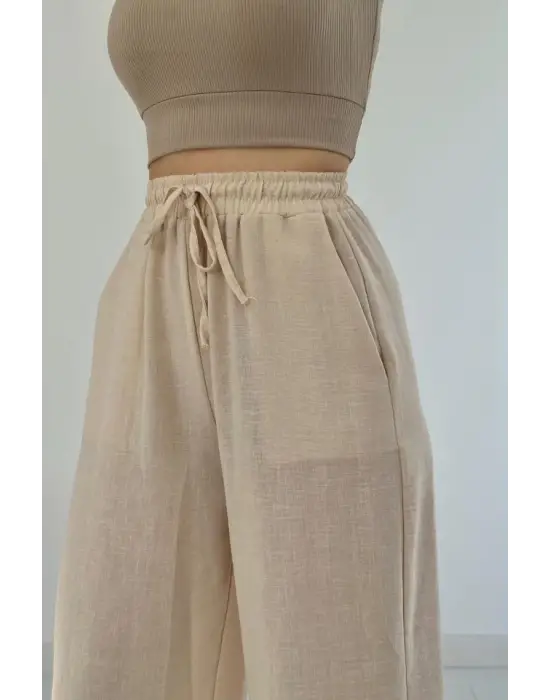 Bej Keten Pantolon
