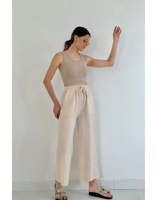 Bej Keten Pantolon